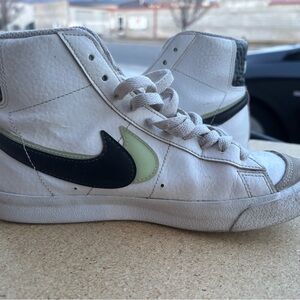 Nike White and Black High-Tops with Green Swoosh